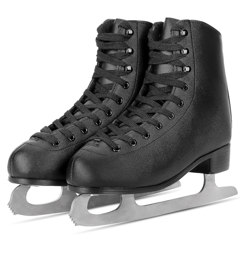 Figure Ice Skates for Beginners - White Comfortable Leather Ice Skates for Women, Men, Boys & Girls (Size Up 1, Size 9)