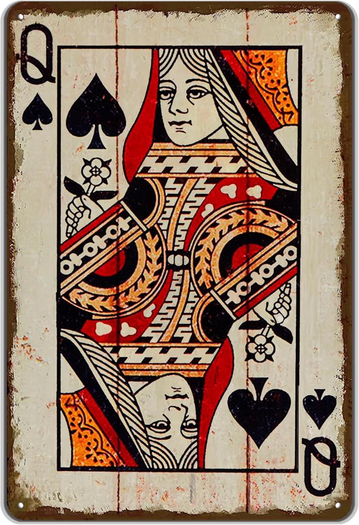 Vintage Poker Wall Decor Metal Sign Retro tin Sign Wall Decorative Signs for Man Cave Home Cafe Pub bar Shop 12x8 Inch Spades Queen