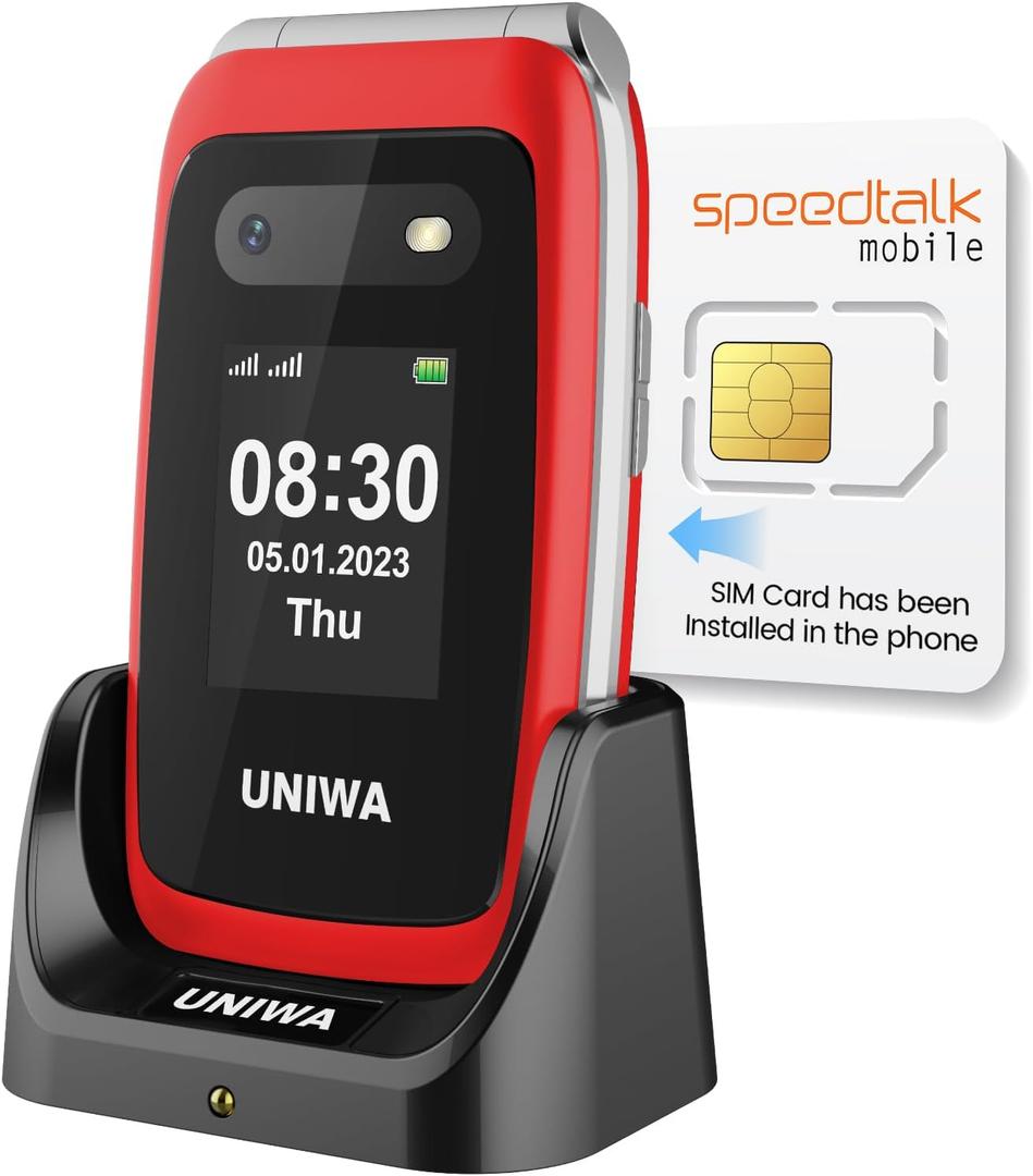 Mosthink 4G Unlocked Flip Cell Phone for Seniors with Speed Talk SIM Card, SOS Big Button Basic Cell Phone for Elderly, 2.4'' HD Display, Clear Sound, 1450mAh Battery with Charging Dock