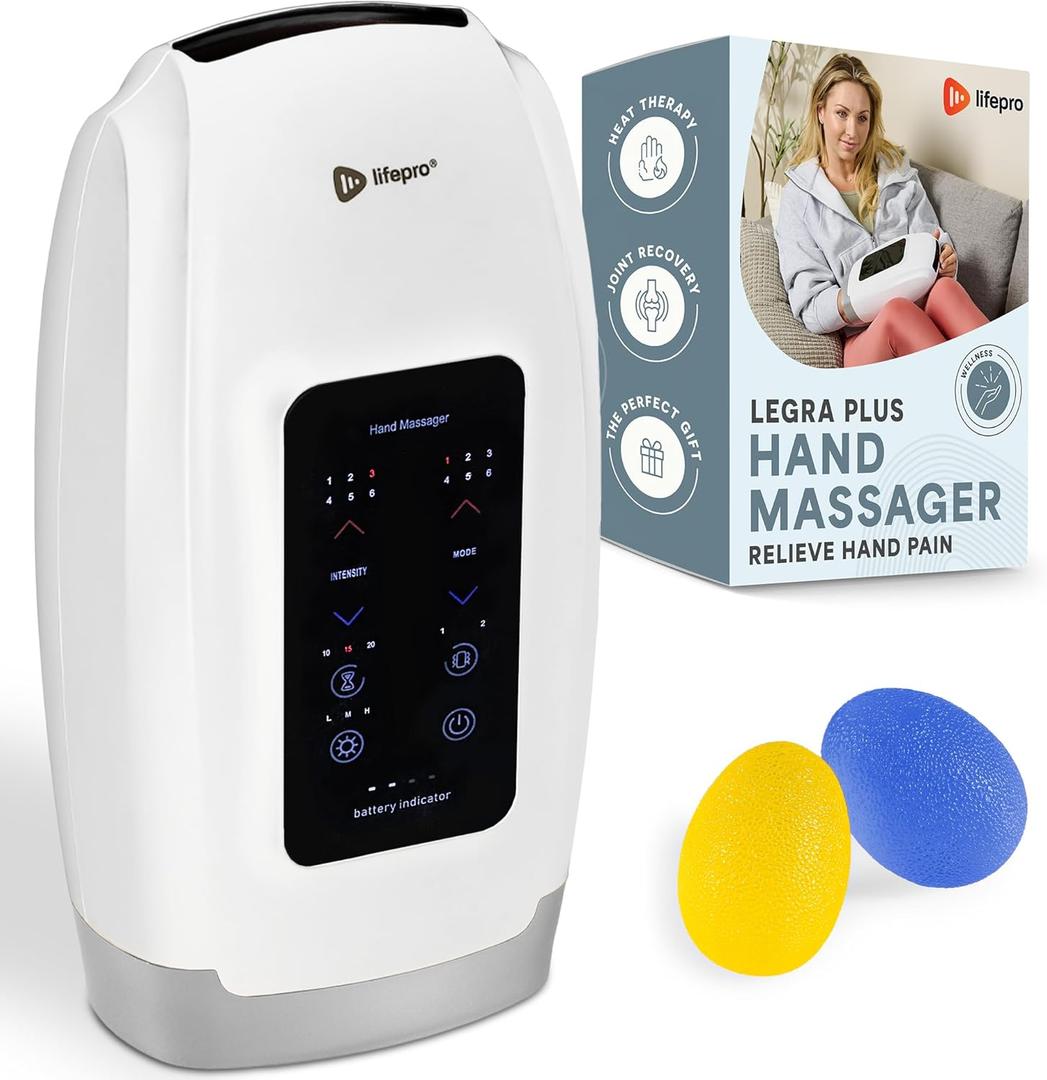 LifePro Legra Plus Hand Massager with Heat and Compression - Finger, Wrist, and Palm Massager with 5 Modes - Pressure Point Therapy for Sensitive Hands, Relaxation, and Comfort