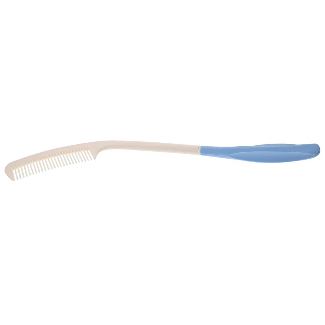 Curved Long Handle Comb for Disabled Individuals Ergonomic Reusable Hair Comb for Elderly Care Smooth Detangling Teeth for All Hair Types Blue and White Color