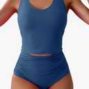 Eomenie Two Piece Tankini Swimsuits for Women Tummy Control Bathing Suits Cutout Back Swim Tank Top with High Waisted Bottom, M