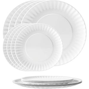 TP 10.5" & 8" Melamine Paper Plates, Reusable Outdoor Plates for Parties or Picnics, Round, Set of 8, White