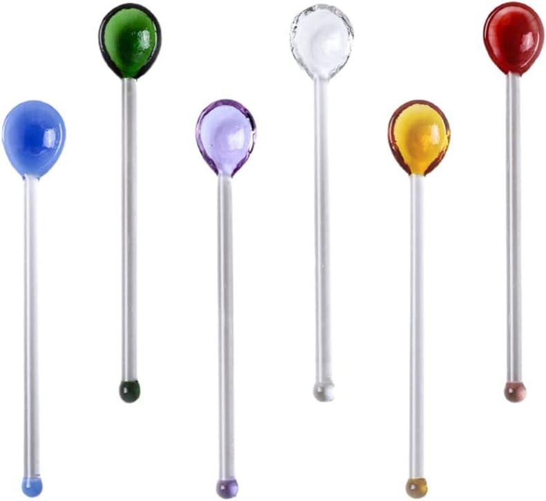 IMIKEYA 6pcs Cocktail Swizzle Stick Glass Cocktail Spoon Long Handle Mixing Scoop Coffee Beverage Drink Stirring Rod Bar for Drinks Milk Tea Cocktai Color Random)