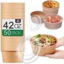 TOPtoper 42Oz 50Pcs Large Paper Bowls with Lids, Disposable Soup Serving Bowls Bulk Party Supplies for Hot/Cold Food, Soup (42 OZ)