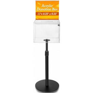 1 Pack Clear Suggestion Donation Box with Lock and Key 11x 8.25x 8.25 Inches Acrylic Offering Raffle Box with Stand Slot for Office Charity Church Collection