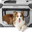 EHEYCIGA Collapsible Dog Crate 30 Inches, Portable Travel Crate for Medium Dogs, Soft Foldable Pet Kennel with 4-Door Mesh Windows Indoor & Outdoor, Grey