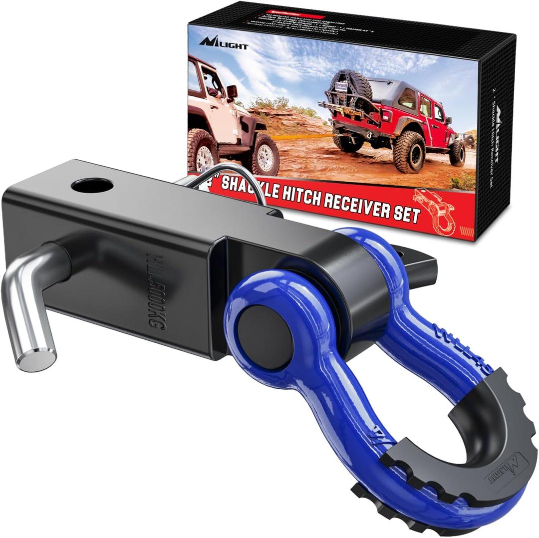 Nilight Anti-Theft Shackle Hitch Receiver 2Inch 45000 LBs Breaking Strength 3/4" Anti-Theft D Ring Shackle 5/8" Trailer Hitch Lock Pin Heavy Duty Solid Towing Kit for Trucks Off Road (blue)