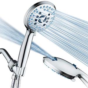 Hotel Spa AquaCare High Pressure 8-Mode Handheld Shower Head - Anti-clog Nozzles, Built-in Power Wash to Clean Tub, Extra Long 6 ft. Stainless Steel Hose, Wall & Overhead Brackets