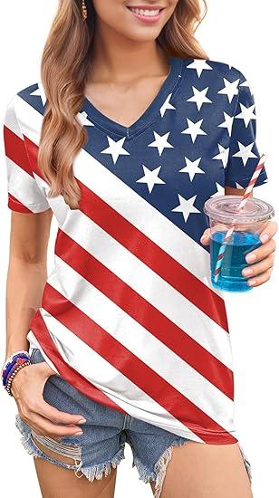 For G and PL Women's July 4th American Flag T Shirts XL