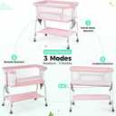 Cowiewie Bassinet Bedside Sleeper, Breathable Baby Bedside Bassinet and Mattress, Lightweight and Portable for Bedside Sleeping (Pink), Crib