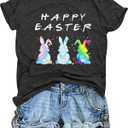 Happy Easter Shirts for Women: Easter Bunny Shirt Colorful Rabbit Easter Graphic T Shirt Letter Print Short Sleeve Tops