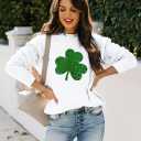 FAYALEQ St Patrick's Day Sweatshirt Women Shamrock Sequin Pullover Clover Hoodie Holiday Long Sleeve Tops (White, XL)