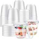 Jingmore 50 Pack 9.5oz Clear Plastic Yogurt Parfait Cups Disposable Overnight Oats Containers with Lids and Spoons Cake Fruit Jars for Food Storage Salad Ice Creams Pudding Snacks (Round Style)