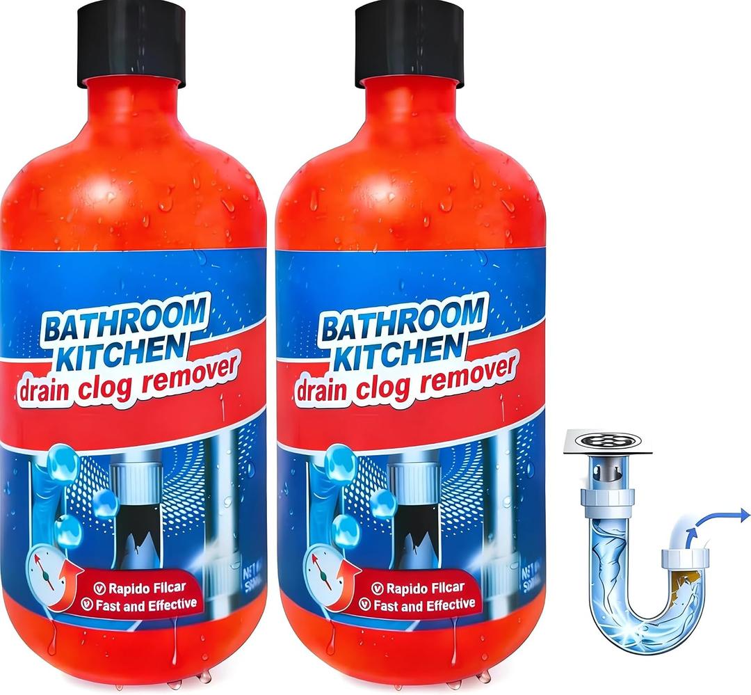 Drain Clog Remover, Drain Clog Dissolver, Opener-Cleaner, Toilet Clog Remover-Professional Strength Liquid Pipe Build Up Remover (2 pcs)