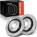 A-Premium 12.99 inch (330mm) Rear Drilled and Slotted Disc Brake Rotors Compatible with Select Ford Models - Mustang 2015-2022, 2-PC Set