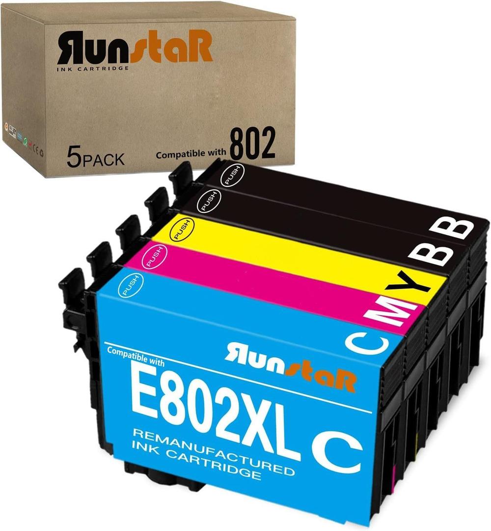 Run Star Remanufactured for 802XL T802XL Ink Cartridge for Epson 802XL T802XL for Workforce Pro WF-4730 WF-4740 WF-4720 EC-4020 WF-4734 EC-4040 EC-4030 Printer (2 Black/Cyan/Magenta/Yellow)