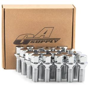 GAsupply 14x1.5 28mm Shank Lug Bolts, 20pcs Chrome Conical Seat 56mm Tall Lug Studs for Wheel Spacers, 17mm Hex (Silver)