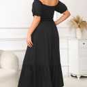 Plus Size Sun Dresses Women - Summer Off the Shoulder Puff Sleeve A Line Boho Maxi Flow Long Dress 2025 (24W, Black)