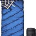 ShinHye 0 Degree Sleeping Bag for Adults - Cotton Flannel 4 Season Cold Weather Winter, XXL Big and Tall Camping Sleeping Bag with Compression Sack (Blue-Right-New)