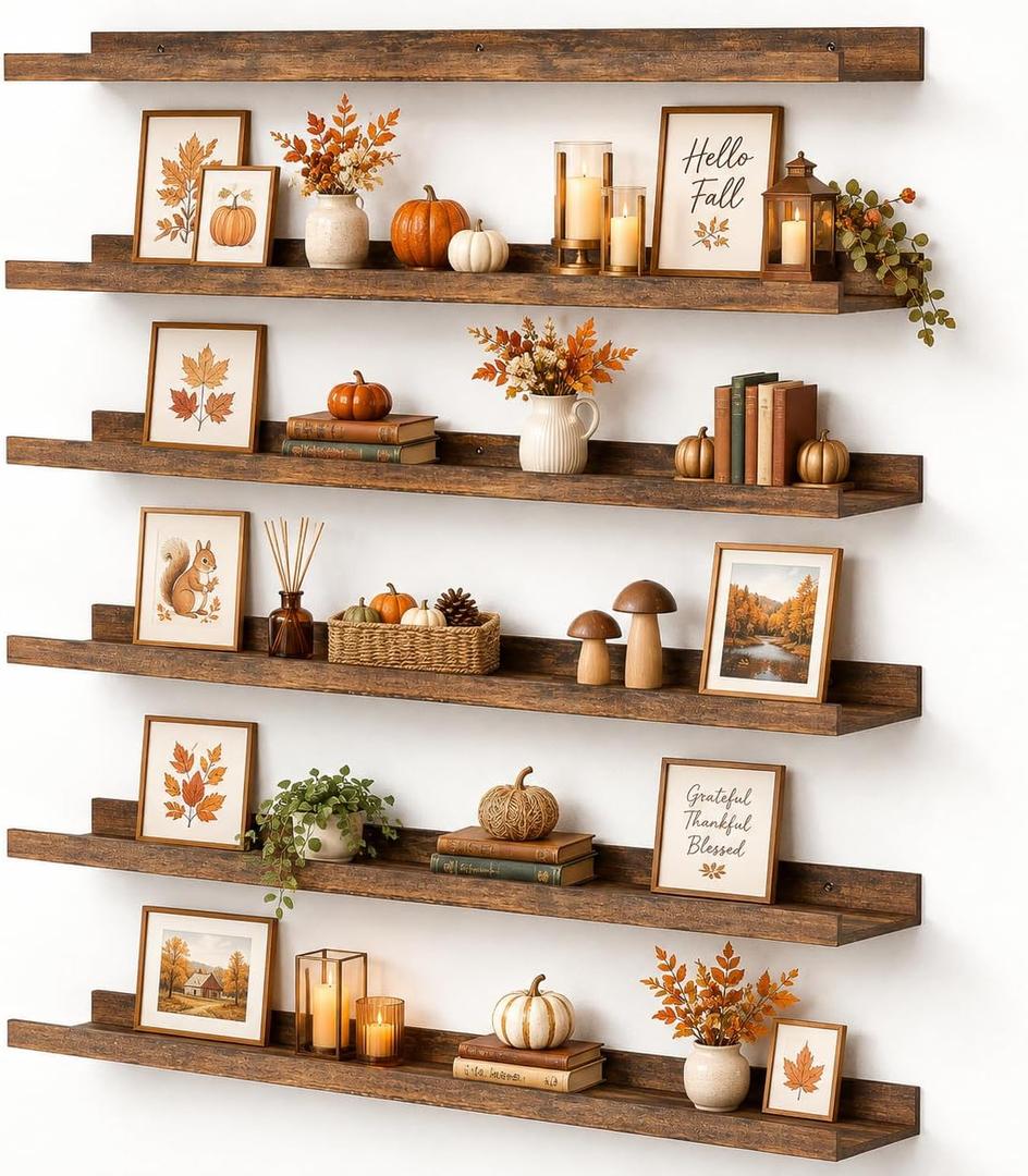 upsimples Floating Shelves for Wall Decor and Storage, Brown, 6Pcs 35.5'', 35.5in