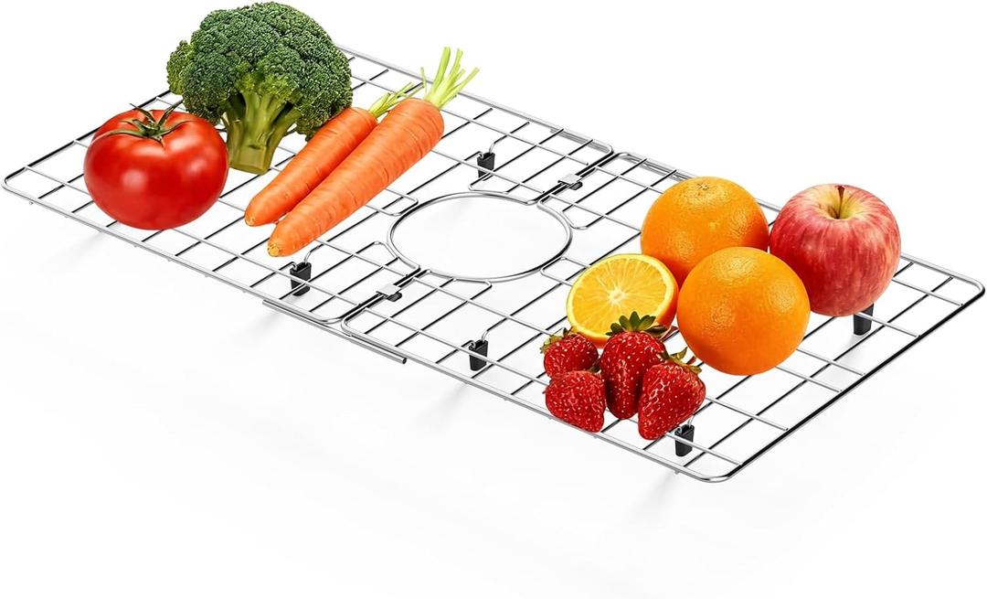 24" x 12" Stainless Steel Sink Protector - Large Sink Rack for Bottom of Sink Kitchen Grid Centered Drain