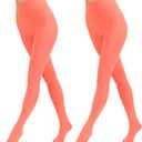 2 Pairs Women's Solid Color Tights 80D, Soft Opaque Microfiber Tights (Large-X-Large, Living Coral)