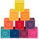 B. toys Baby Blocks Stacking & Building Toys for Babies 10 Soft & Educational Blocks Numbers, Shapes, Colors, Animals One Two Squeeze 6+ Months