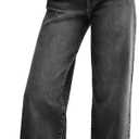 EMMIOL Womens Jeans Straight Leg,Mid-High Rise Baggy Denim Pants,Boyfriend Wide Leg,Loose Fit with Pocket,Runs Small; Size Up (Black, L)