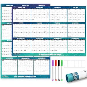 32" x 48" Apricity 2026 Wall Calendar Dry Erase - Aurora Green Wall Calendar Wet & Dry Erasable Laminated 12 Month Annual Yearly Planner, Reversible, Horizontal/Vertical,with Julian Dates (Large)