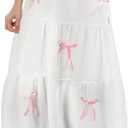 Pink Coquette Bow Skirt Dress Women's Summer Swing Pink Bow Tiered Midi Skirt Fashion Trendy Elastic Waist Pleated Flowy Long Beach Dress, Size Unknown