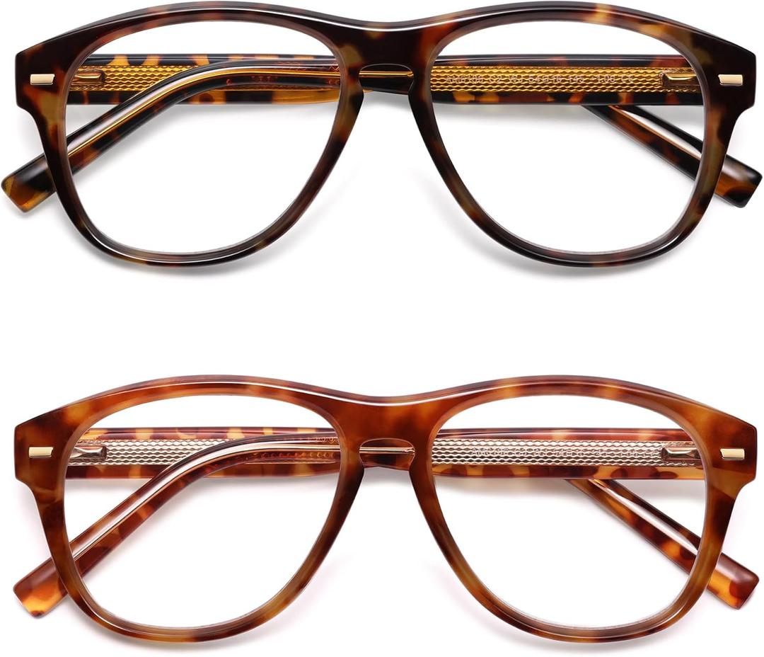 AMOMOMA Retro Aviator Reading Glasses for Women,Men,Men Blue Light Blocking Computer Readers Spring hinge AM6186 (Ac2.tortoise+c3.yellow Tortoise)