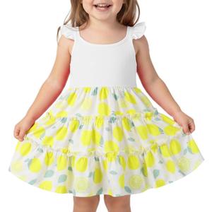 Toddler Girl Summer Dress Kids Sleeveless Holiday Hawaiian Dress Printed Ruffle Sundress Tiered Boho Beach Dresses (3-4T, Yellow)