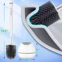 BOOMJOY Toilet Brush and Holder Set, Silicone Toilet Bowl Cleaner Brush, Bathroom Cleaning Bowl Kit with Tweezers, Bathroom Accessories with Aluminum Handle - White