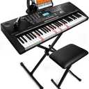 JIKADA 61 Key Portable Electronic Keyboard Piano,3 Teaching Modes | Electric Keyboard Piano Set w/Lighted Keys, Stand, Stool,LCD Screen, Built-In Speakers, Headphones, Microphone, Note Stickers(missing the microphone and headphones, the keyboard does