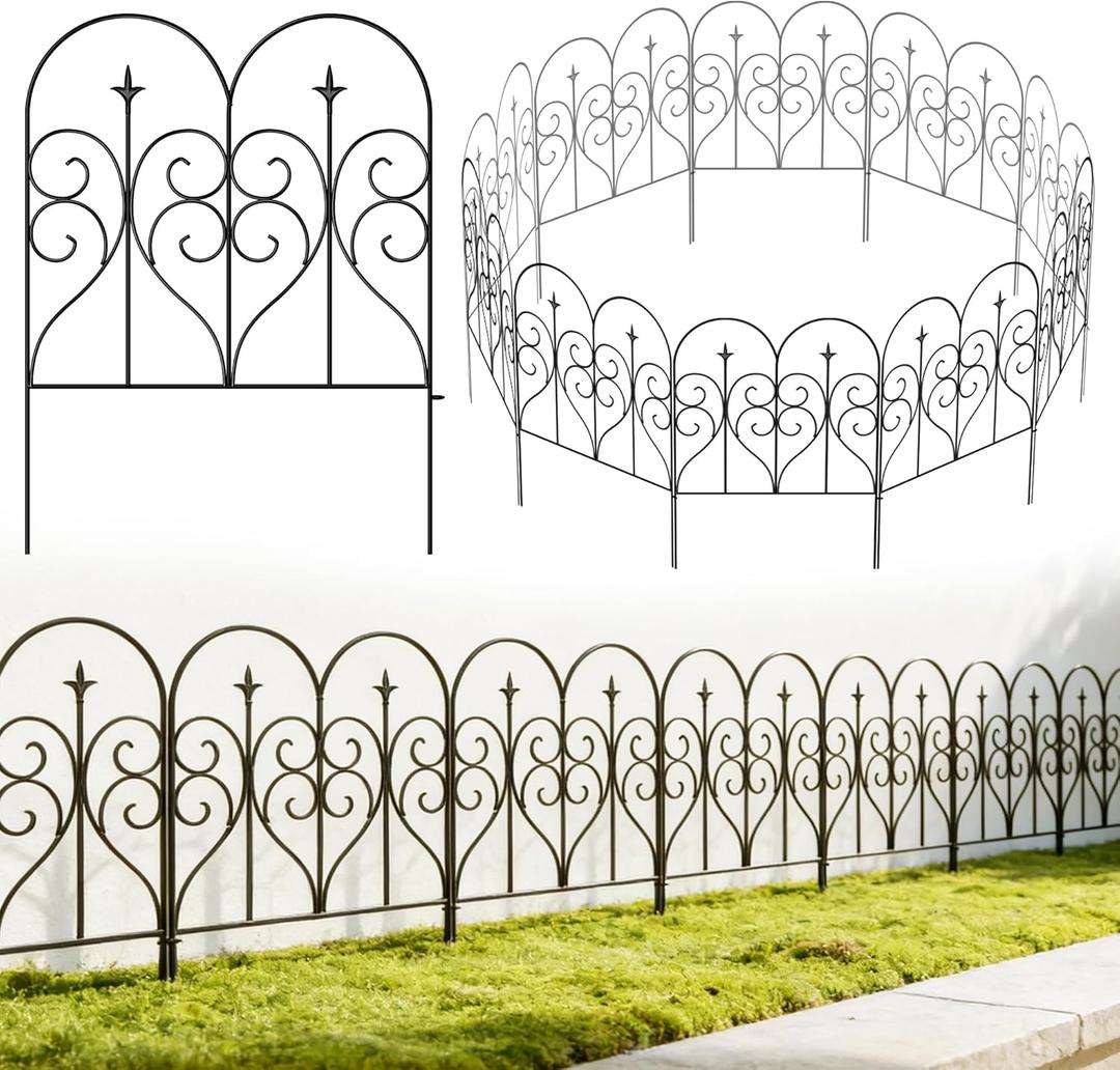 Thealyn Garden Fence 32" H x 20ft (10 Panels), No Digging Heavy Duty Metal Fence Panels, Rustproof Dog Fence Animal Barrier, Interlocking Decorative Fencing for Flower Bed, Yard, Landscape Edging