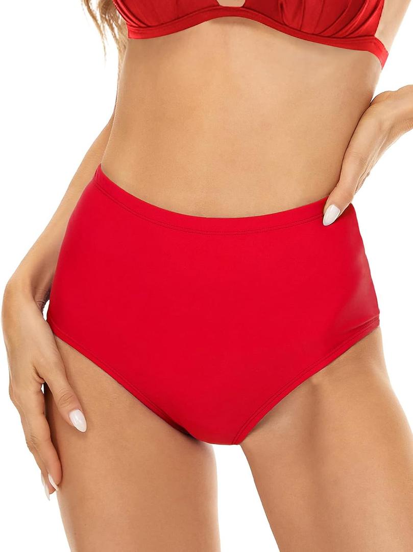 Annbon Slimming Artifact High Waisted Bikini Bottom Tummy Control Full Coverage Bikini Bottom Swimsuit Bottoms for Women (Medium, Red)