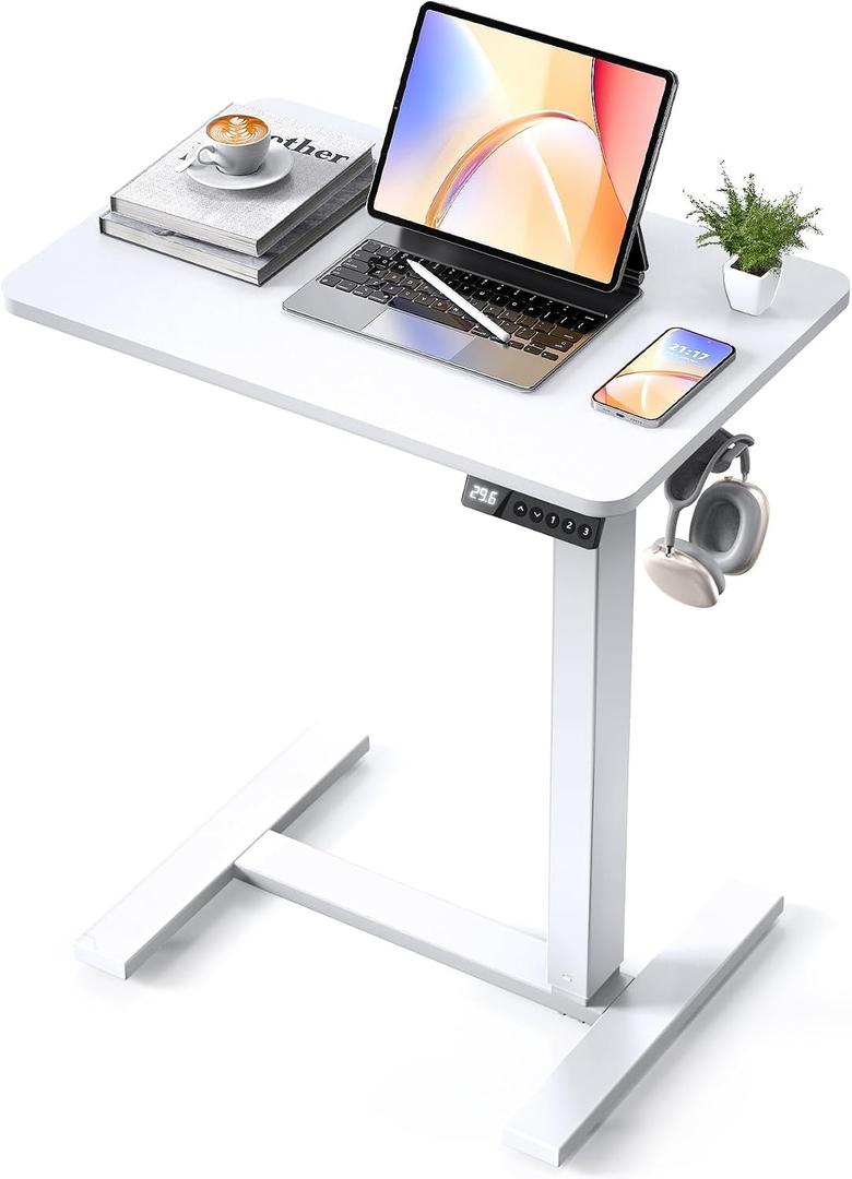 24"x 16" Electric Overbed Table, Rolling Laptop Desk for Bed, White