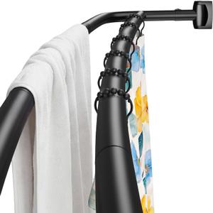 Double Curved Shower Curtain Rod, Matte Black Adjustable 35-75 Inches, Stainless Steel Double Shower Curtain Rods for Bathroom, Laundry Room, Bathtub and moreNo Rust, Need to Drill