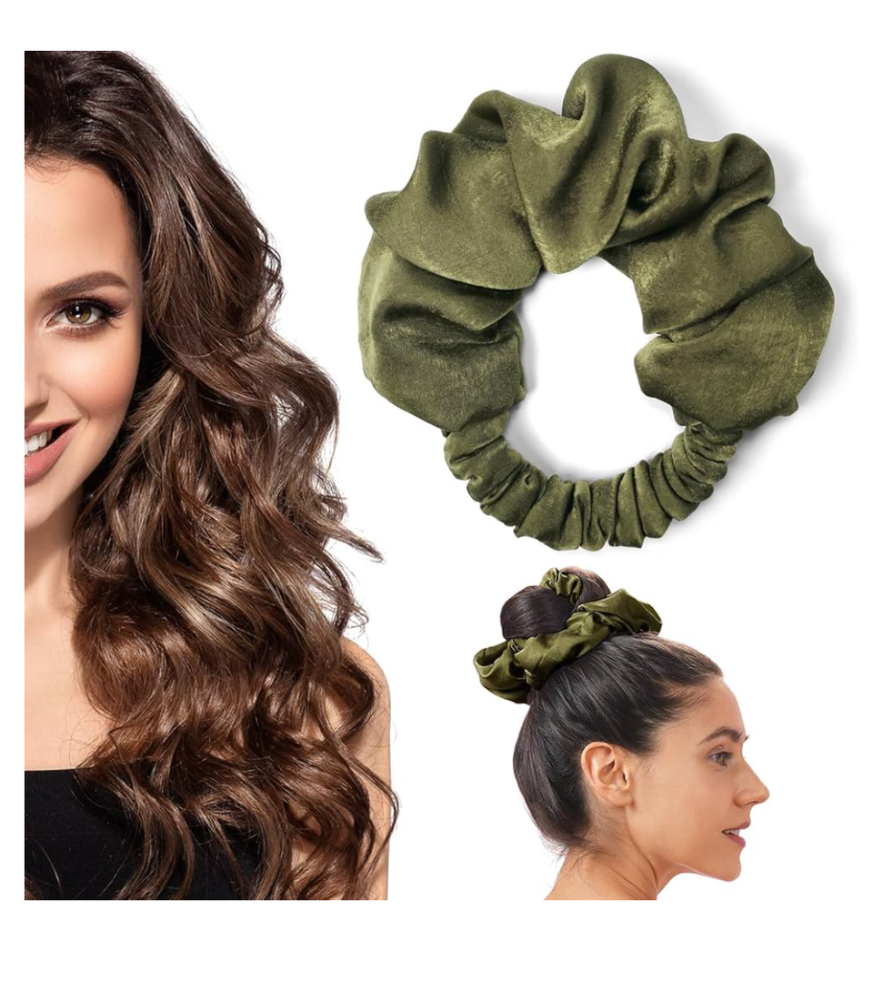 BLINKEEN Heatless Curling Scrunchie, Heatless Hair Curler to Sleep In, No Heat Curls for Long Hair, Soft Sleep Hair Roller (Olive green)