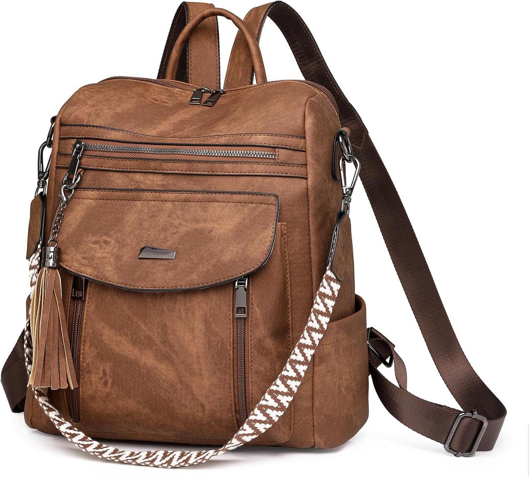 GAEKEAO Backpack Purse for Women Fashion Designer Ladies PU Leather Shoulder Bag Convertible Handbags for Travel Daily Use College Brown
