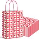 Harloon 24 Pcs Valentine's Day Gift Bags Heart Gingham Gift Bags Plaid Present Party Favor Bag Red Checkered Kraft Paper Goodie Bag with Handle for Birthday Wedding Mother's Day