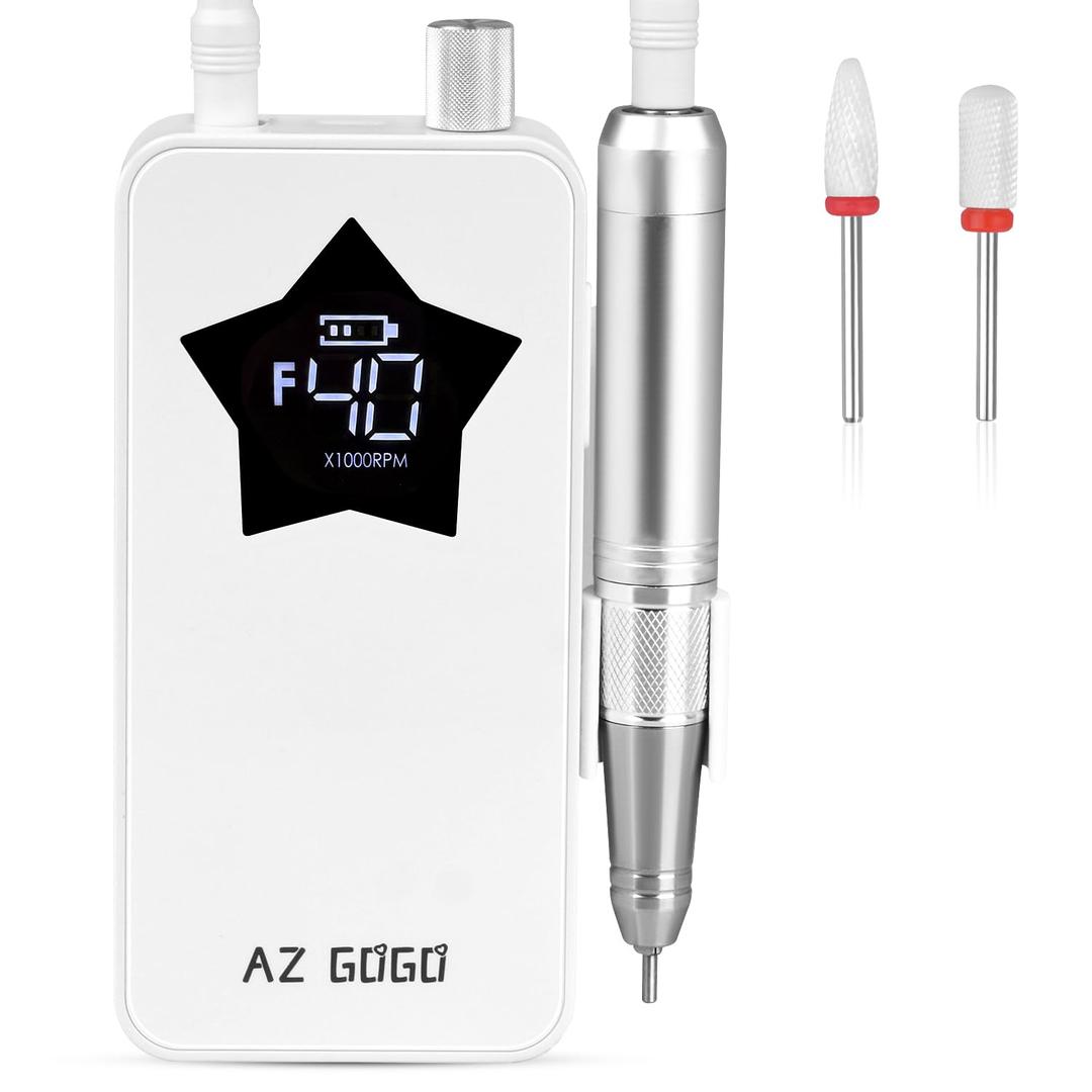 Professional Nail Drill Machine, AZ GOGO 40000RPM Rechargeable Electric Portable Nail Drill for Acrylic Gel Nails, Powerful Pro Efile Coreless Motor Quieter, High Efficiency for Salon or Home DIY