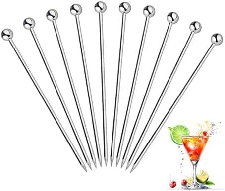 Ahoooot 10Pcs Cocktail Picks, Stainless Steel Metal Martini Picks, Skewers for Appetizers & Toothpicks for Appetizers, Reusable Cocktail Picks for Drinks, Olives & Fruit