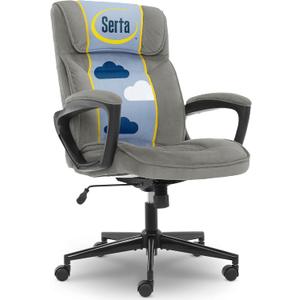 Serta Hannah Executive Home Office Desk Chair, Ergonomic Mid-Back with Lumbar Support, Firm Seat Cushion, Layered Body Pillows, Padded Armrests, Swivel Base, Easy Assembly, Microfiber, Black/Grey