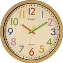 Foxtop Silent Kids Wall Clock 12 Inch Non-Ticking Battery Operated Colorful Childrens Clock for Classroom Playroom Nursery Bedrooms Kids Room School (Yellow)