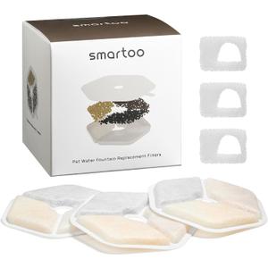 Smartoo 3 Packs Official Replacement Filters and 3 Packs Sponges for 152oz/4.5L Wireless Cat Water Fountain PTM-643