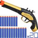 YouLeChen Pirate Flintlock Pistol Toy for Kids, Toy Foam Blaster with 20 Soft Darts, Halloween Pirate Buccaneer Themed Costume Accessory Toy Gun for Boys and Girls Aged 3 4 5 6 7 8+ Years Old