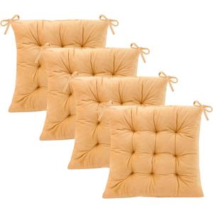 Set of 4 Chair Cushions for Dining Chairs with Ties, Indoor Non-Slip Kitchen Chair Pad and Dining Room Seat Cushion Mat for Office Living Room Outdoor 15.5" - Turmeric Yellow