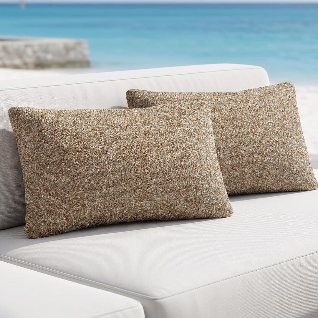 Outdoor Lumbar Pillow Set of 2 with Inserts, Outdoor Throw Pillow Water Resistant for Patio Furniture, 12x20 Inch Outdoor Pillows with Removable Zipper Cover